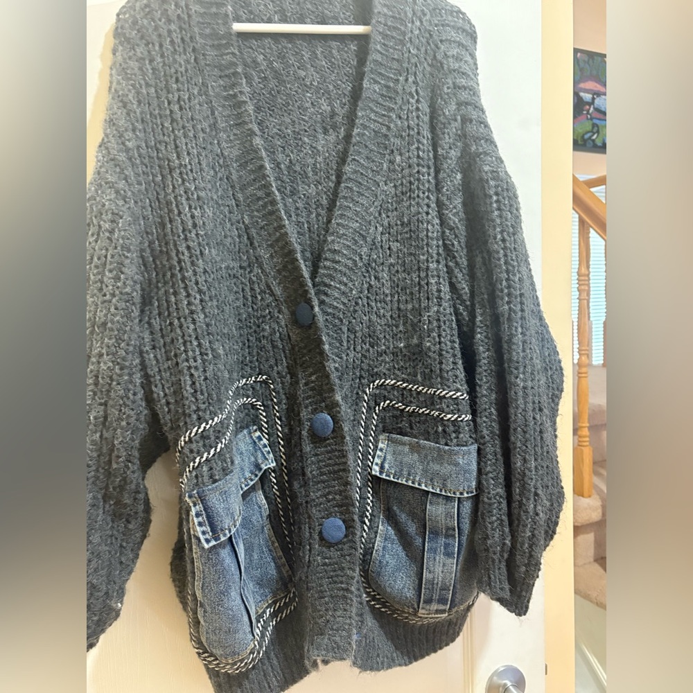 Kate Hewko o/s Cardigan with Denim Pockets